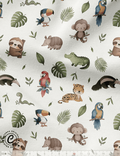 Tecido Flanela Baby Especial - Coleção Fauna Divertida - Aventuras na Mata - 100% Algodão - Largura: 1,44m