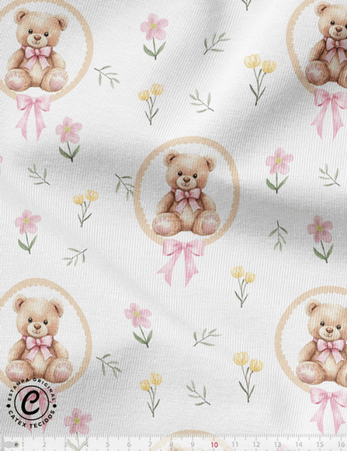 Tecido Flanela Baby Especial - Coleção Teddy Bear Girl - A Ursinha - 100% Algodão - Largura: 1,44m