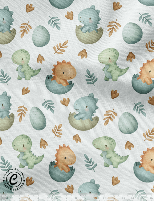Tecido Flanela Baby Especial - Dino Baby Aquarela - 100% Algodão - Largura: 1,44m