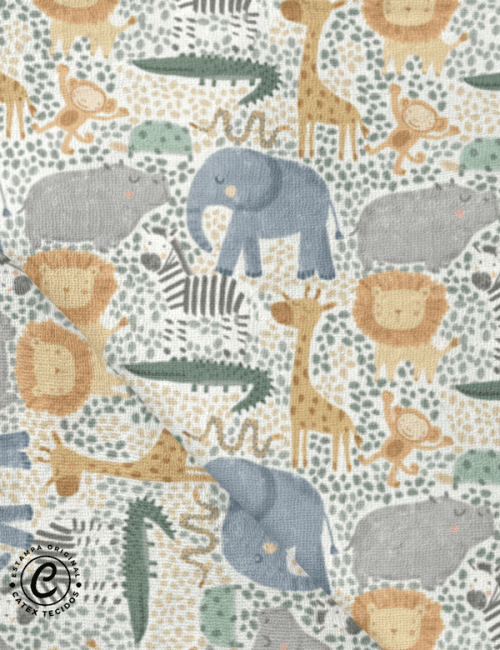 Tecido Fralda Estampada - Coleção Baby Safári - Color Safári - 100% Algodão - 70cm x 70cm