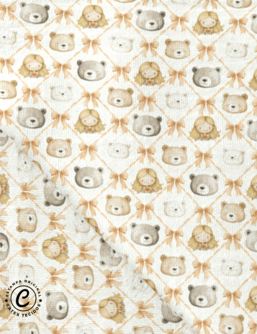 Tecido Fralda Estampada - Coleção Contos - Cachinhos Dourados - Rostinhos - 100% Algodão - 70cm x 70cm