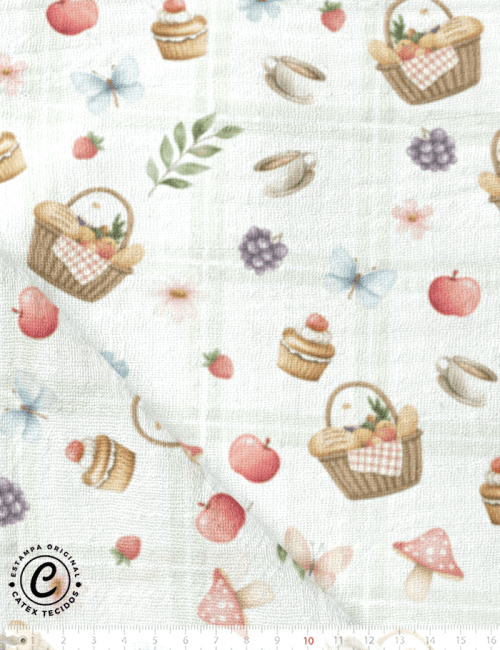 Tecido Fralda Estampada - Coleção Piquenique - Comidinhas - 100% Algodão - 70cm x 70cm Tecido Fralda Estampada - Coleção Piquenique - Comidinhas - 100% Algodão - 70cm x 70cm