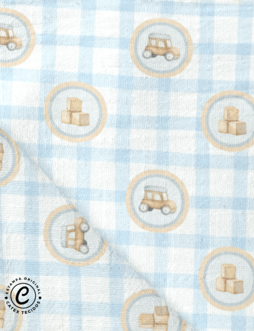 Tecido Fralda Estampada - Coleção Teddy Bear Boy - Brinquedos - 100% Algodão - 70cm x 70cm