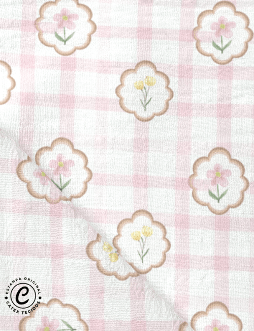 Tecido Fralda Estampada - Coleção Teddy Bear Girl - Flores - 100% Algodão - 70cm x 70cm