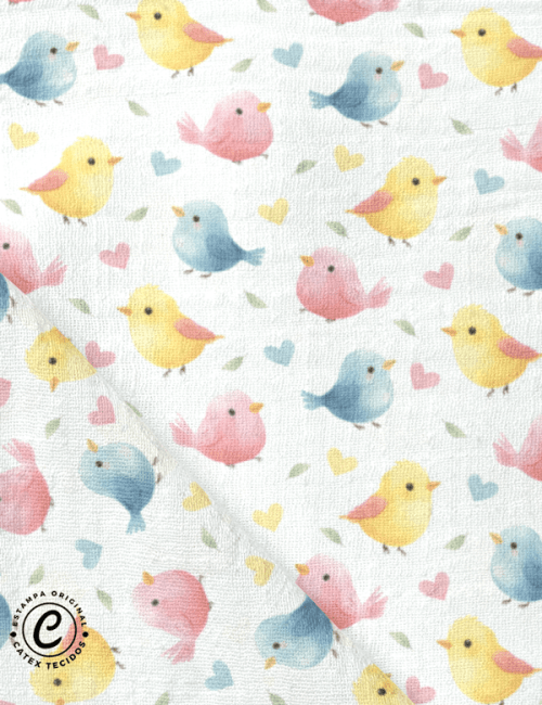 Tecido Fralda Estampada - Color Birds - 100% Algodão - 70cm x 70cm