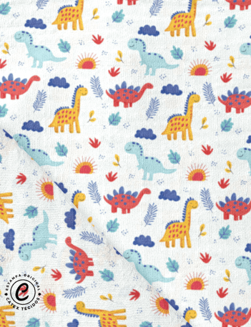 Tecido Fralda Estampada - Color Dinos - Dinossauros - 100% Algodão - 70cm x 70cm