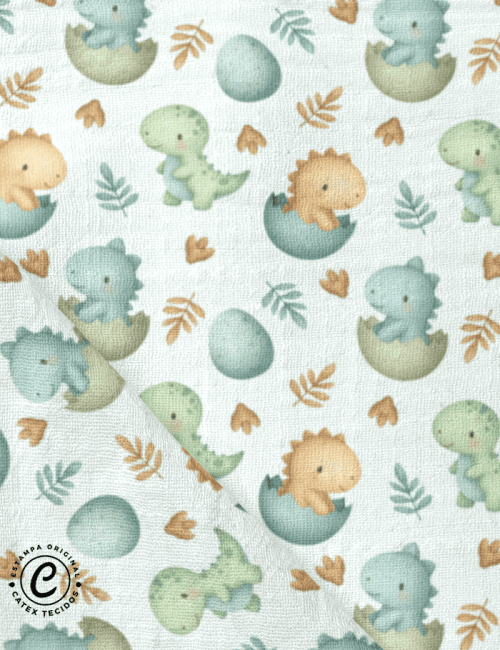 Tecido Fralda Estampada - Dino Baby Aquarela - 100% Algodão - 70cm x 70cm