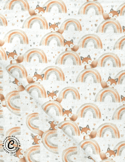 Tecido Fralda Estampada - Fox Rainbow - 100% Algodão - 70cm x 70cm