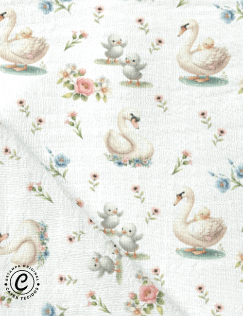 Tecido Fralda Estampada - Mãe Cisne - 100% Algodão - 70cm x 70cm