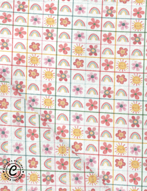 Tecido Fralda Estampada - Quadradinhos Dia de Sol - 100% Algodão - 70cm x 70cm