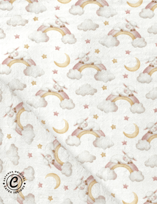 Tecido Fralda Estampada - Soninho nas Estrelas - 100% Algodão - 70cm x 70cm
