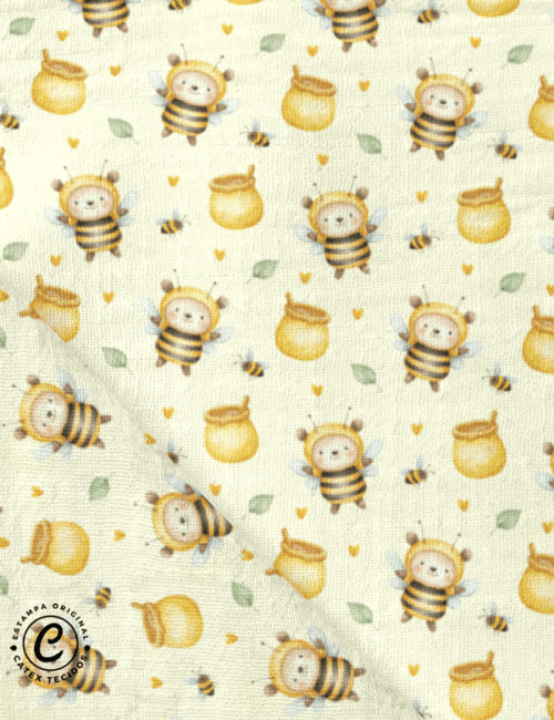 Tecido Fralda Estampada - Ursinho de Mel - 100% Algodão - 70cm x 70cm