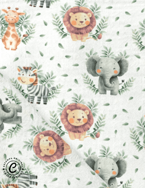 Tecido Fralda Estampada - Zoo Safári - 100% Algodão - 70cm x 70cm