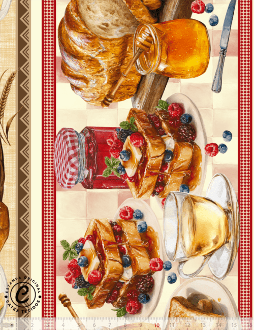 Tecido Tricoline Especial Barrado - Café da Manhã - 100% Algodão - Largura 1,50m