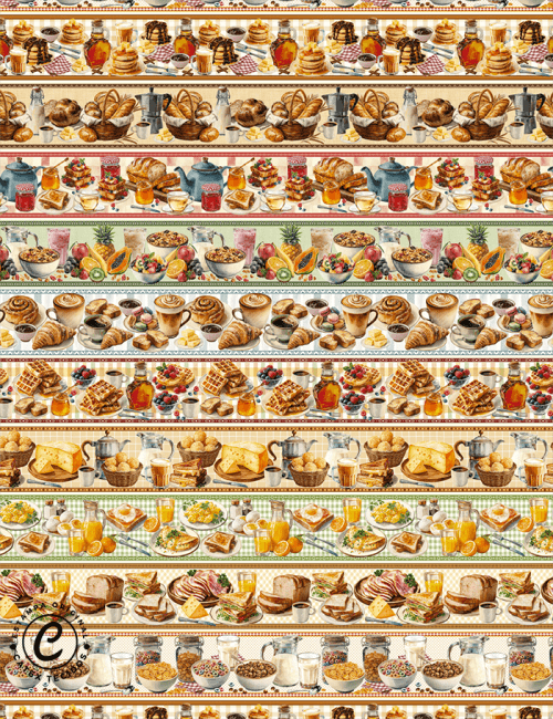 Tecido Tricoline Especial Barrado - Café da Manhã - 100% Algodão - Largura 1,50m