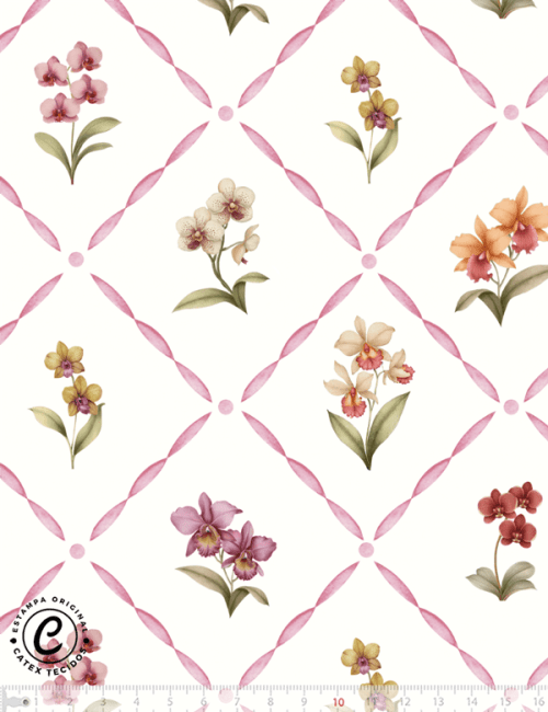 Tecido Tricoline Especial Coleção Jardim das Orquídeas - Trama Botânica - 100% Algodão - Largura 1,50m