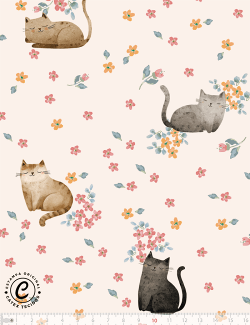 Tecido Tricoline Especial Coleção Dolce Vita por Cintia Costura - Gatinhos do Jardim - 100% Algodão - Largura 1,50m Tecido Tricoline Especial Coleção Dolce Vita por Cintia Costura - Gatinhos do Jardim - 100% Algodão - Largura 1,50m