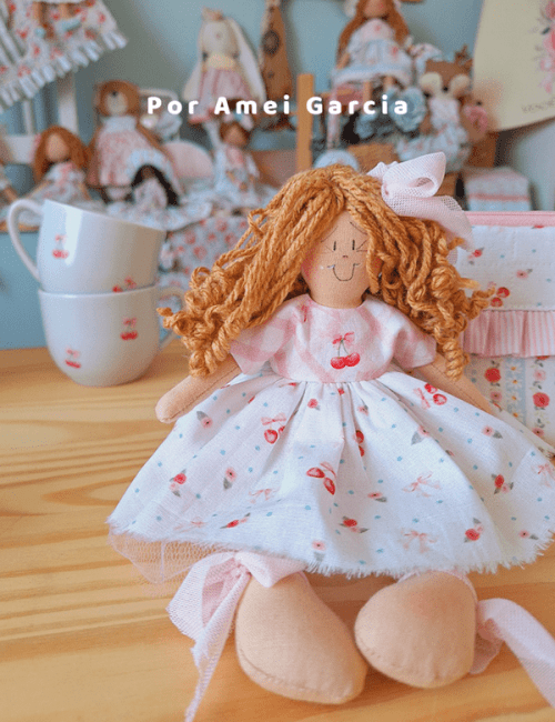 Tecido Tricoline Especial Coleção Alegria por Amei Garcia - Cerejas Xadrez - 100% Algodão - Largura 1,50m