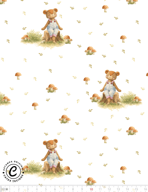 Tecido Tricoline Especial Coleção Débora Radtke - Peti Guri e Cogumelos - 100% Algodão - Largura 1,50m Tecido Tricoline Especial Coleção Débora Radtke - Peti Guri e Cogumelos - 100% Algodão - Largura 1,50m
