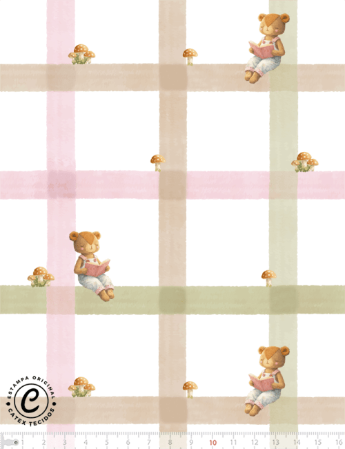 Tecido Tricoline Especial Coleção Débora Radtke - Peti Guri Hora da Leitura - Xadrez - 100% Algodão - Largura 1,50m Tecido Tricoline Especial Coleção Débora Radtke - Peti Guri Hora da Leitura - Xadrez - 100% Algodão - Largura 1,50m