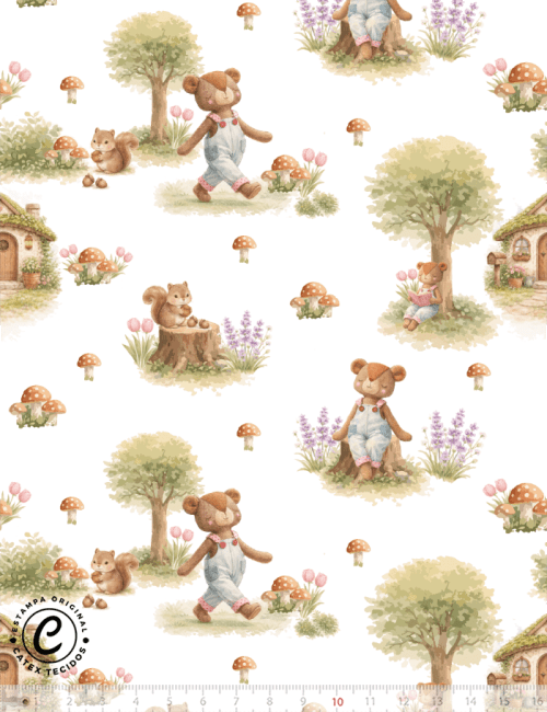 Tecido Tricoline Especial Coleção Débora Radtke - Peti Guri Passeio no Bosque - 100% Algodão - Largura 1,50m Tecido Tricoline Especial Coleção Débora Radtke - Peti Guri Passeio no Bosque - 100% Algodão - Largura 1,50m