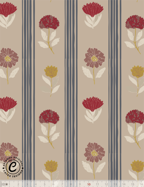 Tecido Tricoline Especial Coleção Farm Life por Anita Catita - Outono Chá de Flores - 100% Algodão - Largura 1,50m