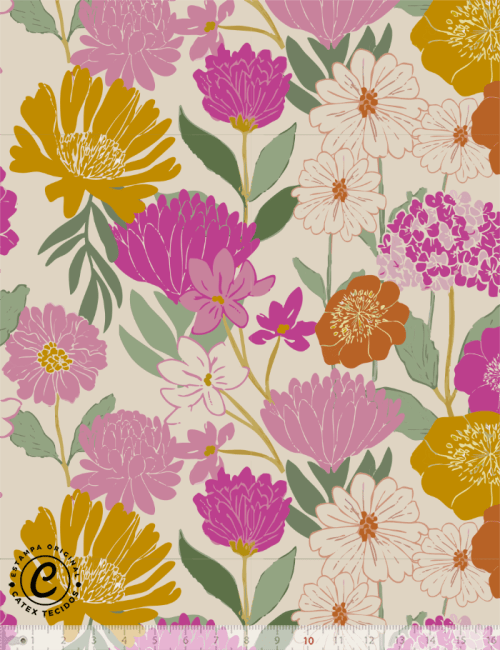 Tecido Tricoline Especial Coleção Farm Life por Anita Catita - Primavera Botânica - 100% Algodão - Largura 1,50m