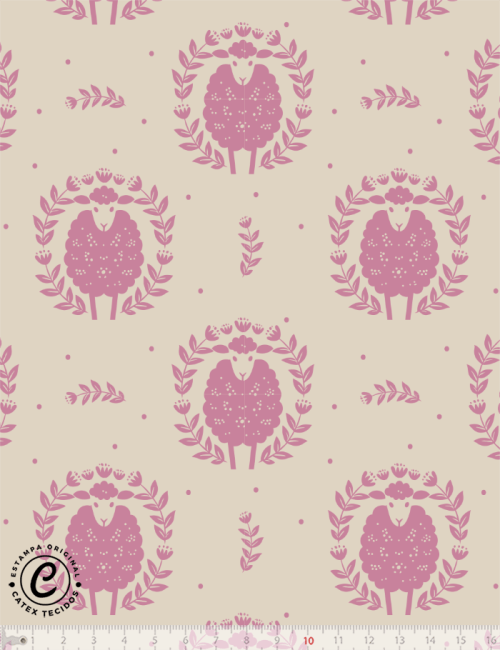 Tecido Tricoline Especial Coleção Farm Life por Anita Catita - Primavera Nuvem de Lã - 100% Algodão - Largura 1,50m