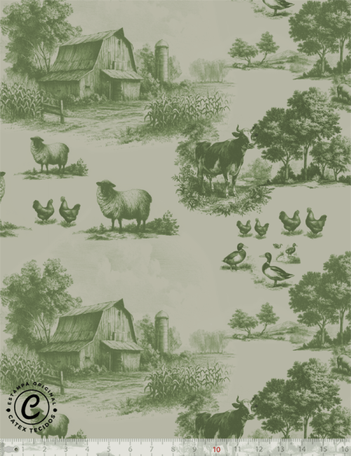 Tecido Tricoline Especial Coleção Farm Life por Anita Catita - Primavera Toile de Jouy - 100% Algodão - Largura 1,50m