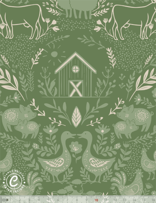 Tecido Tricoline Especial Coleção Farm Life por Anita Catita - Vida na Fazenda Eucalipto - 100% Algodão - Largura 1,50m