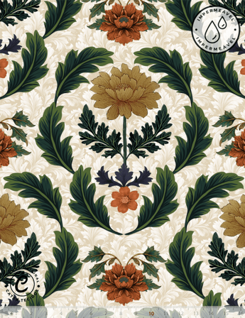 Tecido Sarja Impermeável Especial Coleção Páscoa Jardim Imperial – Floral Barroco & Folhagens - 100% Algodão - Largura 1,50m