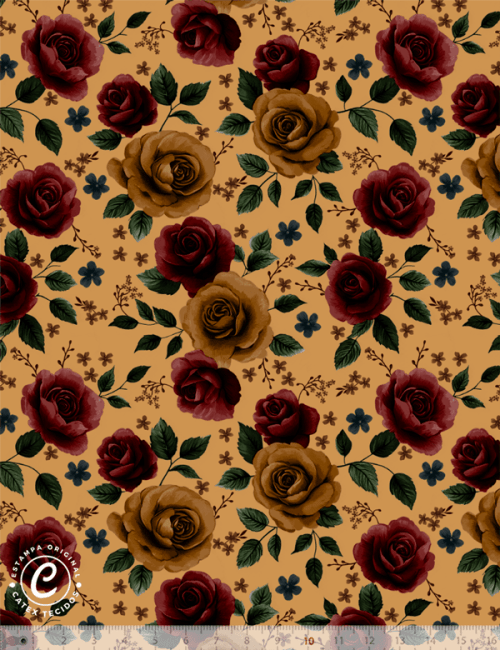 Tecido Tricoline Coleção Patch Country - Floral E15253 - 100% Algodão - Largura 1,50m
