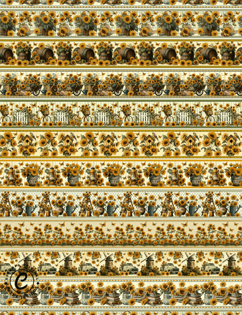 Tecido Tricoline Especial Barrado - Girassóis - 100% Algodão - Largura 1,50m