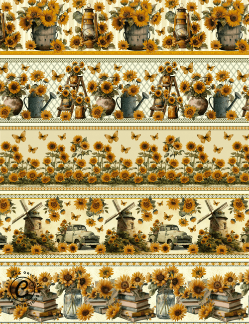 Tecido Tricoline Especial Barrado - Girassóis - 100% Algodão - Largura 1,50m