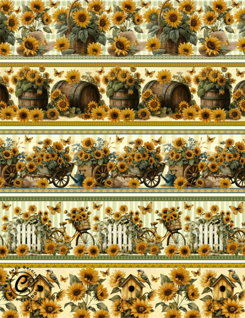 Tecido Tricoline Especial Barrado - Girassóis - 100% Algodão - Largura 1,50m