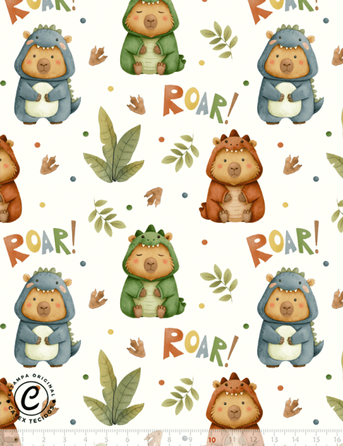 Tecido Tricoline Especial Capivara Roar - 100% Algodão - Largura 1,50m
