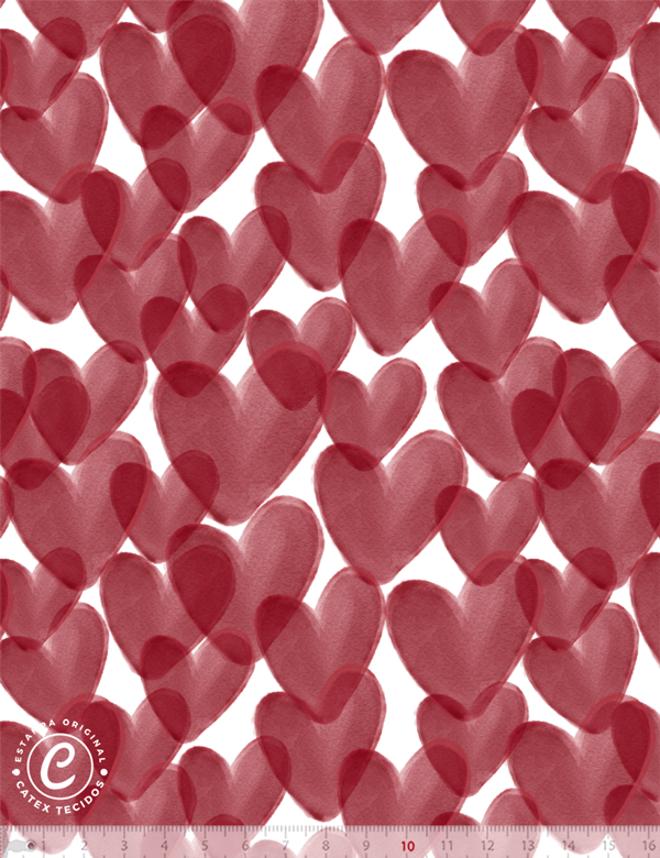 Tecido Tricoline Especial Coleção Amore Mio - Corações Vermelhos - 100% Algodão - Largura 1,50m