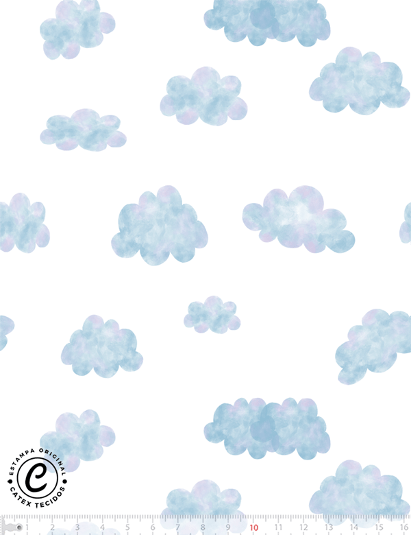 Tecido Tricoline Especial Coleção Bichinhos nas Nuvens - Nuvem Azul - 100% Algodão - Largura 1,50m