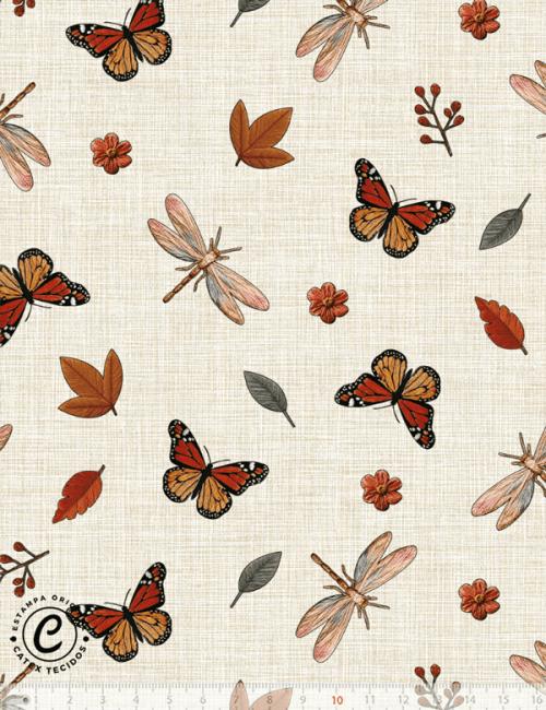 Tecido Tricoline Especial Coleção Bosque Dourado - Brisa do Outono - 100% Algodão - Largura 1,50m