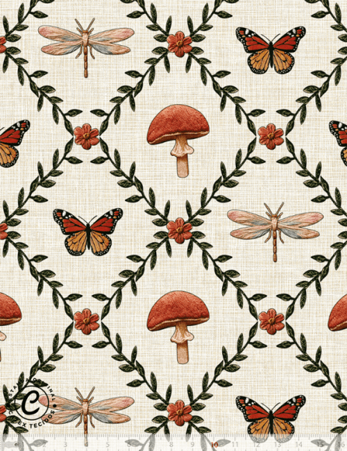 Tecido Tricoline Especial Coleção Bosque Dourado - Ornamento do Bosque - 100% Algodão - Largura 1,50m