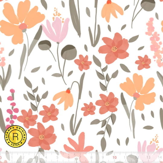 Tecido Tricoline Especial Coleção Bosque Encantado - Flores Encantadas - 100% Algodão - Largura 1,50m