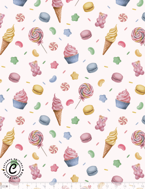 Tecido Tricoline Especial Coleção Candy Dreams - Doces e Balas - 100% Algodão - Largura 1,50m