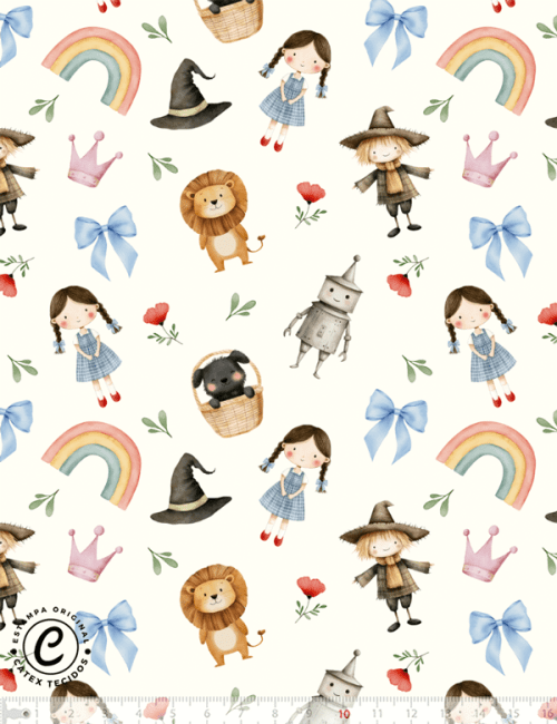 Tecido Tricoline Especial Coleção Contos - O Mágico de Oz - Personagens - 100% Algodão - Largura 1,50m