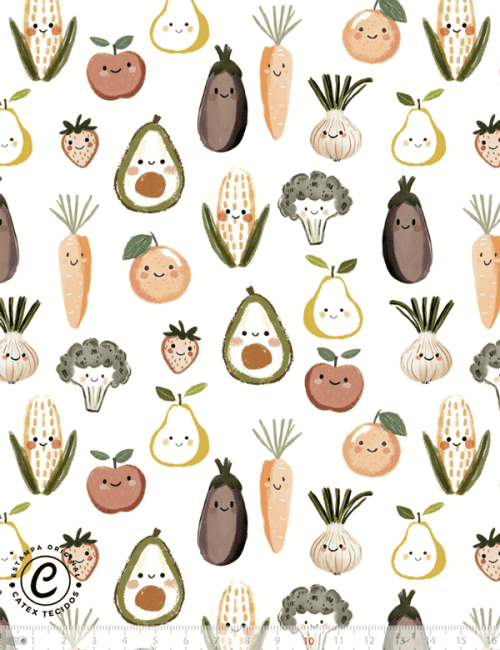 Tecido Tricoline Especial Coleção Dia de Feira - Horta Divertida - Algodão - Largura 1,50m