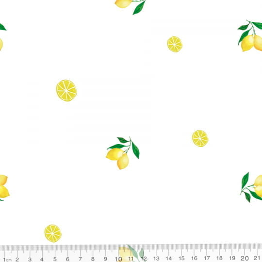 Tecido Tricoline Especial Coleção Frutas Aquarela - Mini Limão Siciliano - 100% Algodão - Largura 1,50m