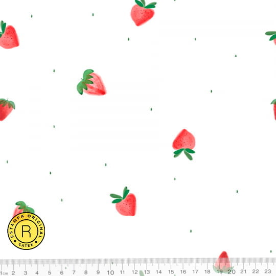 Tecido Tricoline Especial Coleção Frutas Aquarela - Mini Morangos - 100% Algodão - Largura 1,50m