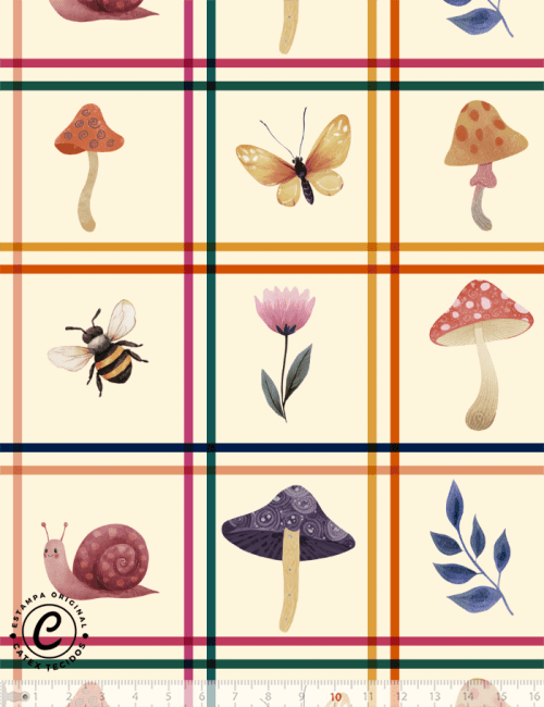 Tecido Tricoline Especial Coleção Fungi Pop – Xadrez - 100% Algodão - Largura 1,50m Tecido Tricoline Especial Coleção Fungi Pop – Xadrez - 100% Algodão - Largura 1,50m