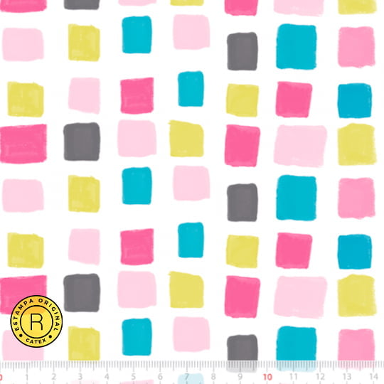 Tecido Tricoline Especial Coleção Happy Things - Quadrados Coloridos - 100% Algodão - Largura 1,50m