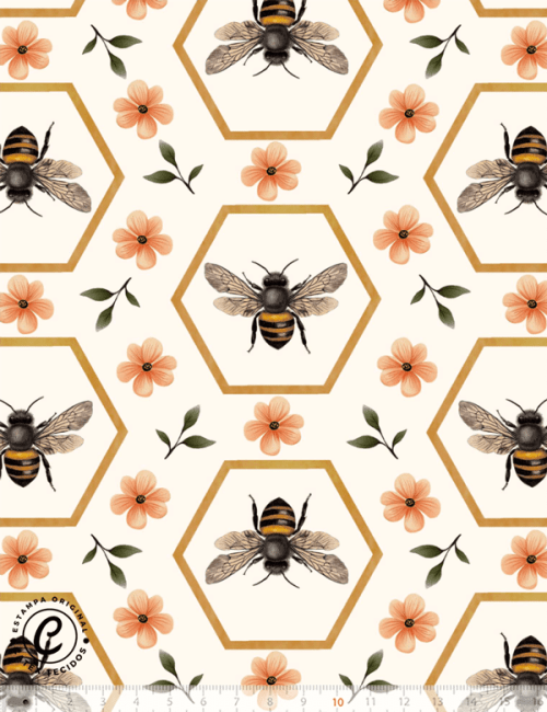 Tecido Tricoline Especial Coleção Honey Bee - Beehive Charm -  100% Algodão - Largura 1,50m