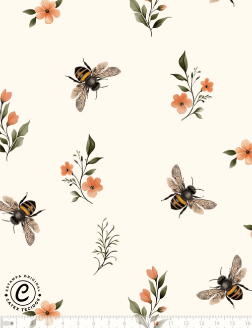 Tecido Tricoline Especial Coleção Honey Bee - Garden Flight -  100% Algodão - Largura 1,50m